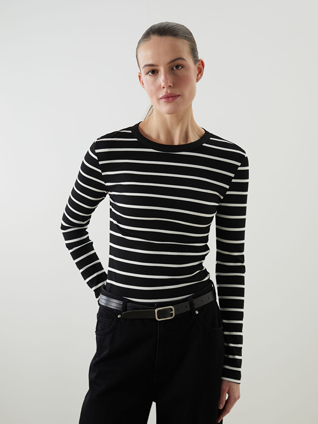 LCW ECO Crew Neck Striped Women's Body -W5ED48Z8-LEG