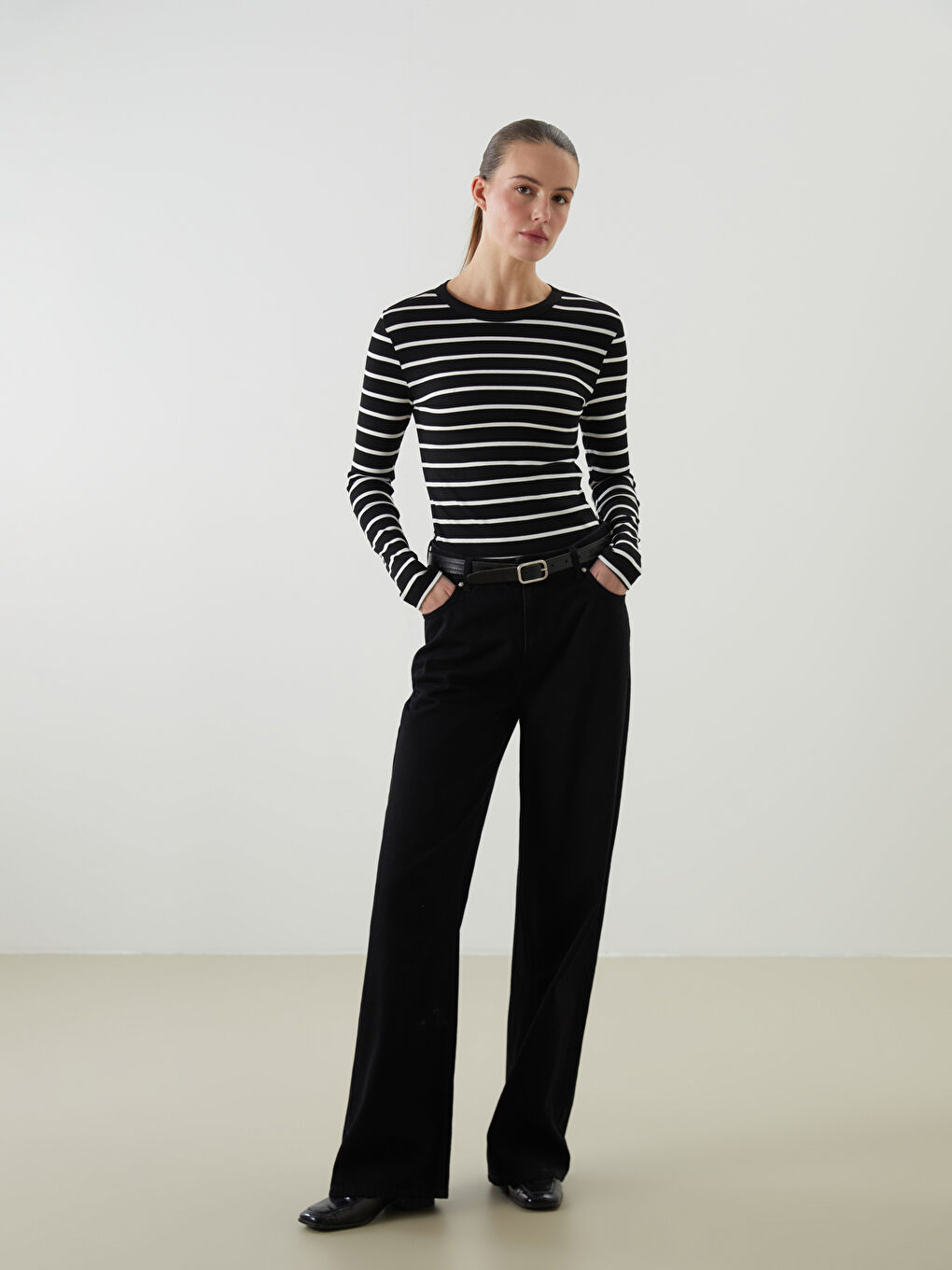 LCW ECO Crew Neck Striped Women's Body -W5ED48Z8-LEG