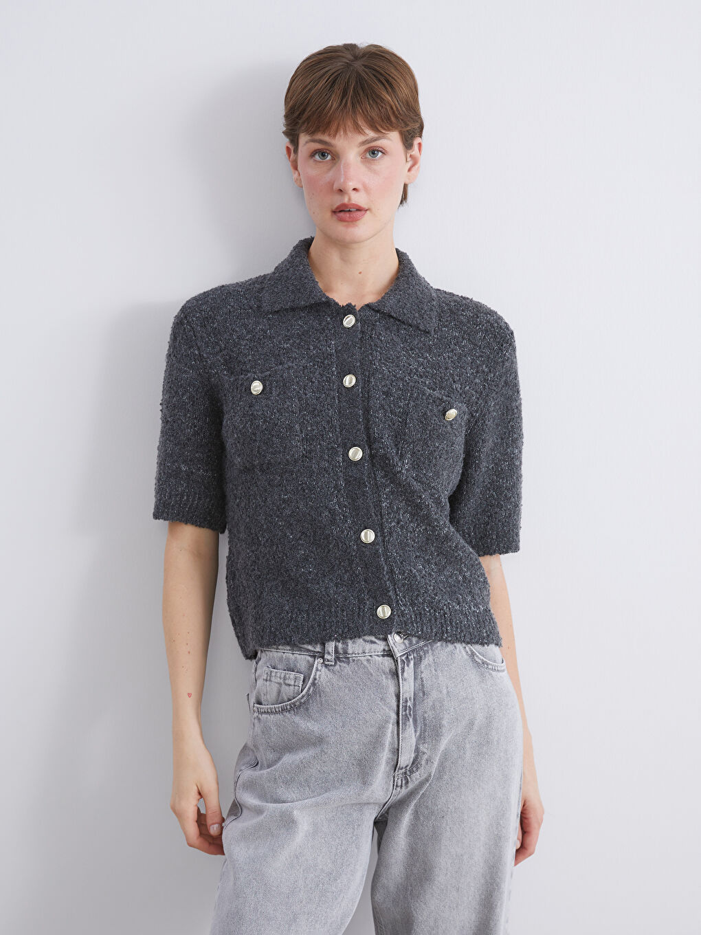 Collared Neck Women's Knitwear Cardigan