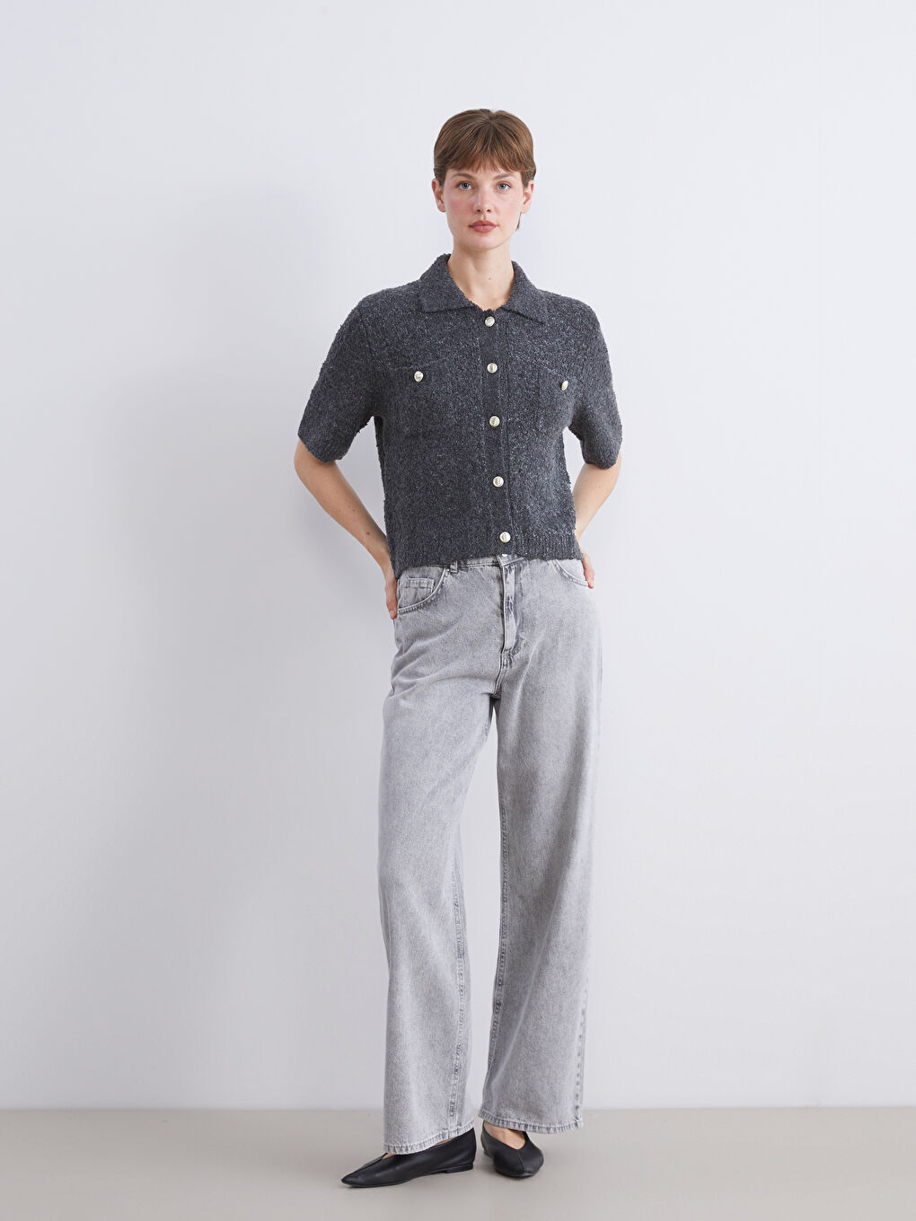 Collared Neck Women's Knitwear Cardigan-1