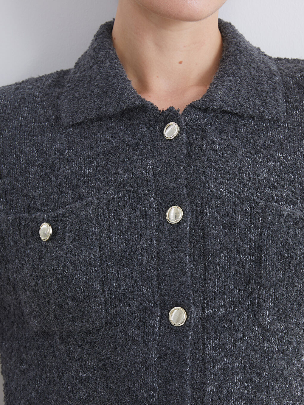 Collared Neck Women's Knitwear Cardigan-2