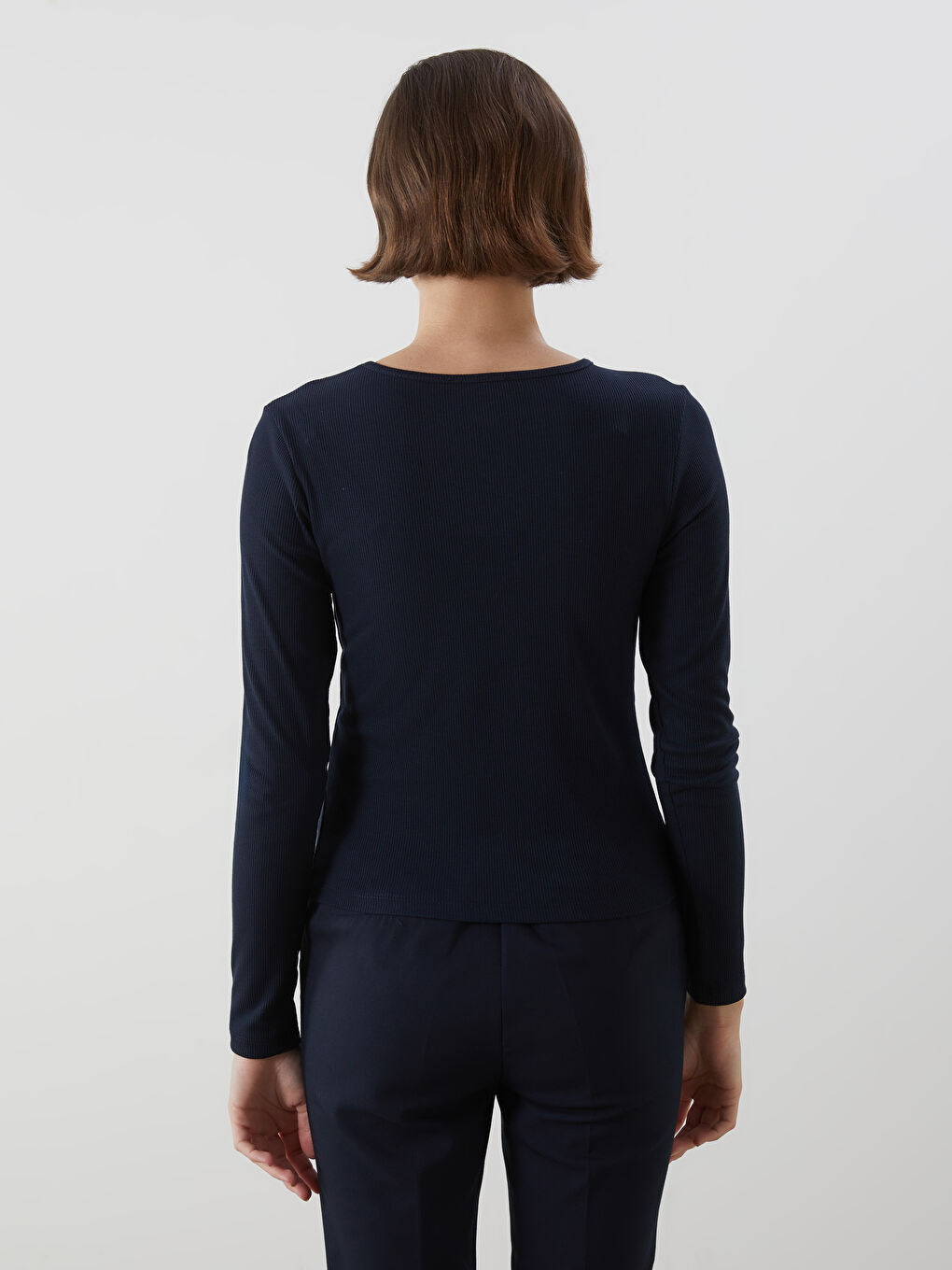 Lacivert Bisiklet Yaka Pencere Detaylı Kadın Body-3