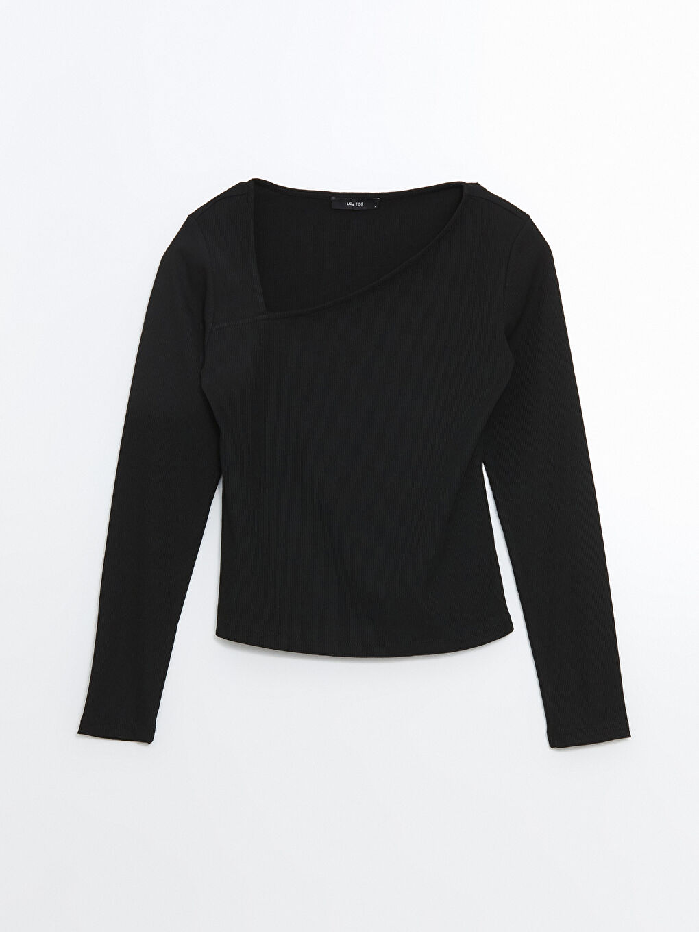 Siyah Asimetrik Yaka Kadın Tişört-4