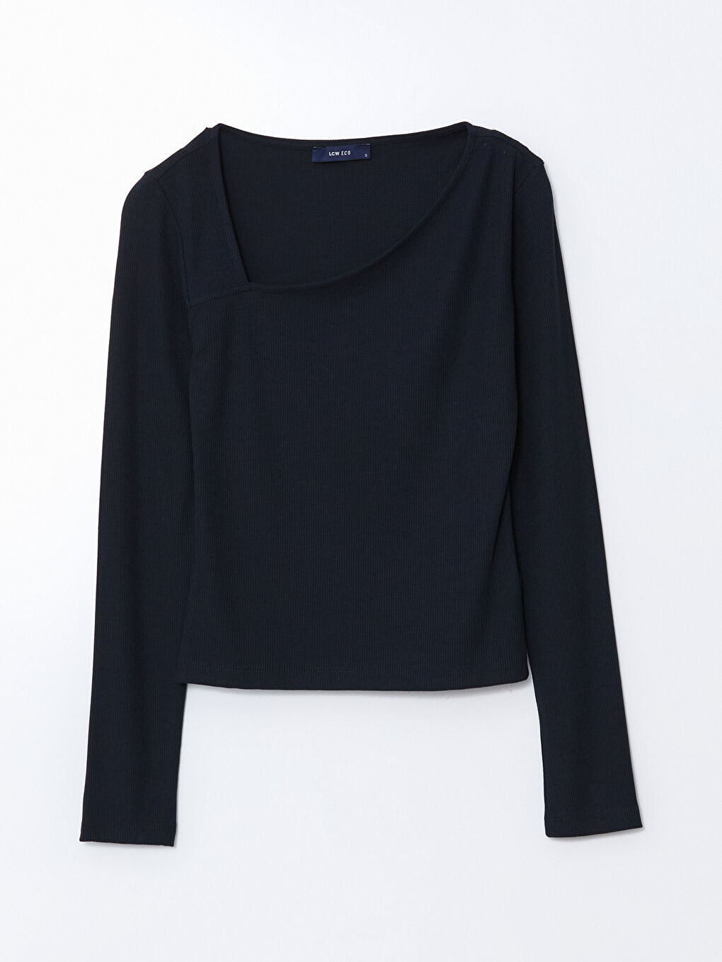 Lacivert Asimetrik Yaka Kadın Tişört-4