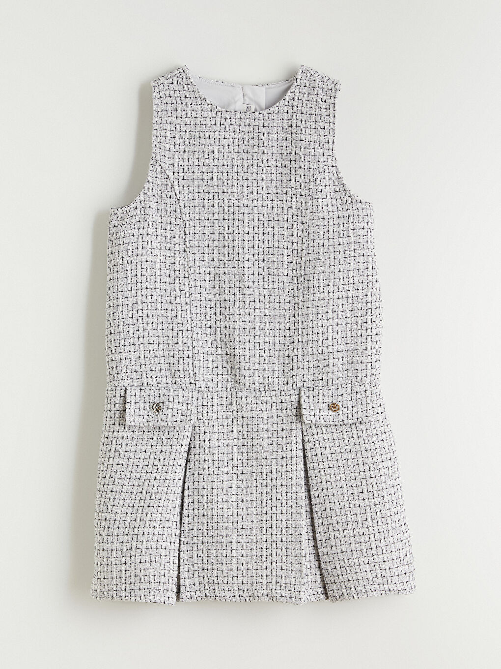 Gri Bisiklet Yaka Pileli Kız Çocuk Tüvit Elbise-2