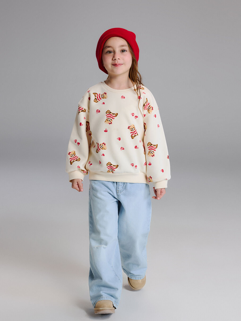 Crew Neck Printed Girls' Thick Sweatshirt-1