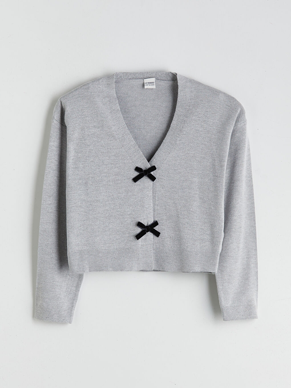 V-Neck Bow Detailed Girls Knit Cardigan