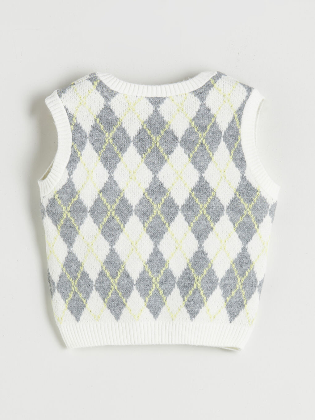 Ekru V Yaka Kız Çocuk Triko Süveter-3