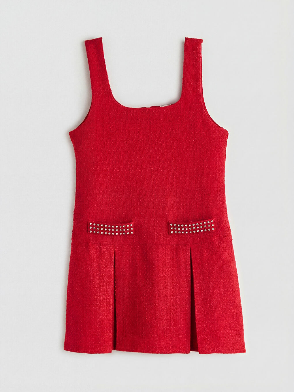 Square Collar Pleated Girls' Tweed Dress