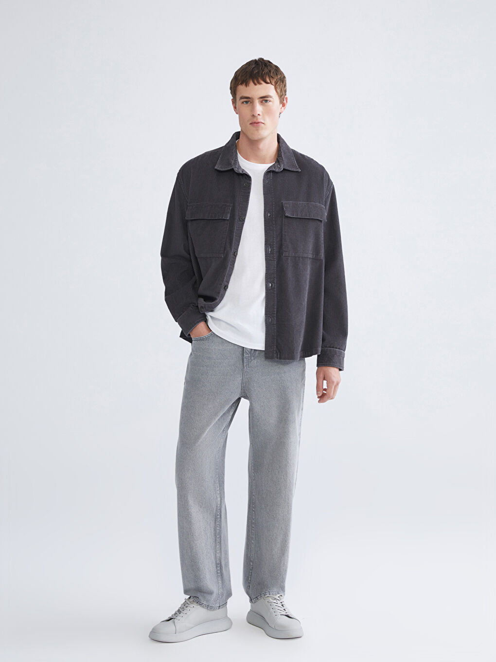 Gri Baggy Fit Erkek Jean Pantolon