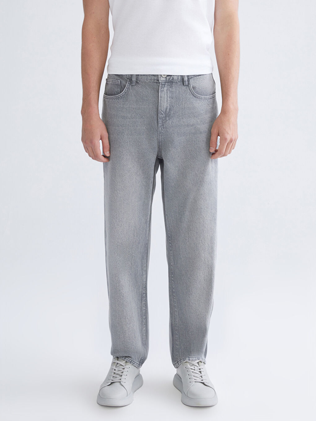 Gri Baggy Fit Erkek Jean Pantolon-1