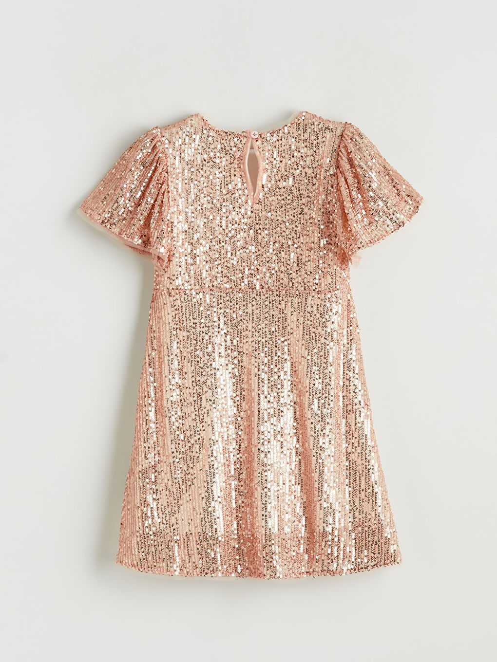 Turuncu Bisiklet Yaka Pul İşlemeli Kız Çocuk Elbise-1