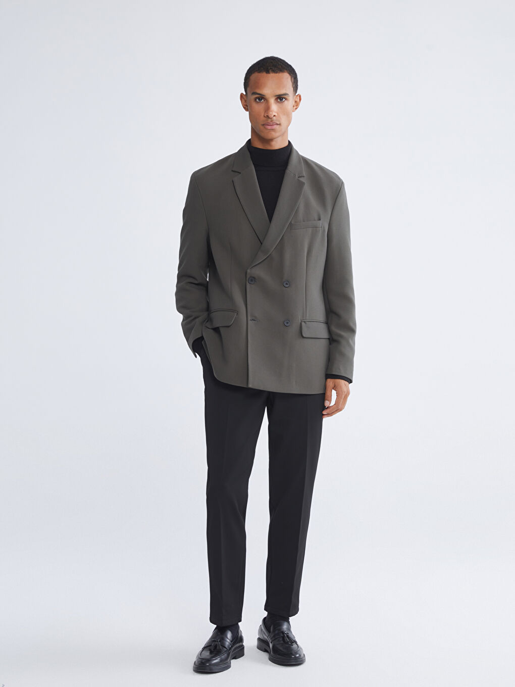 Haki Standart Kalıp Erkek Blazer Ceket-1