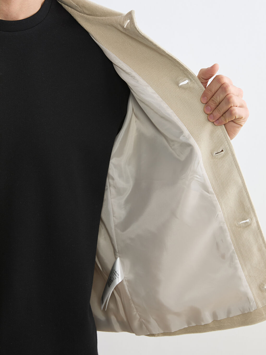 Bej Regular Fit Uzun Kollu Kadife Erkek Gömlek Ceket-3