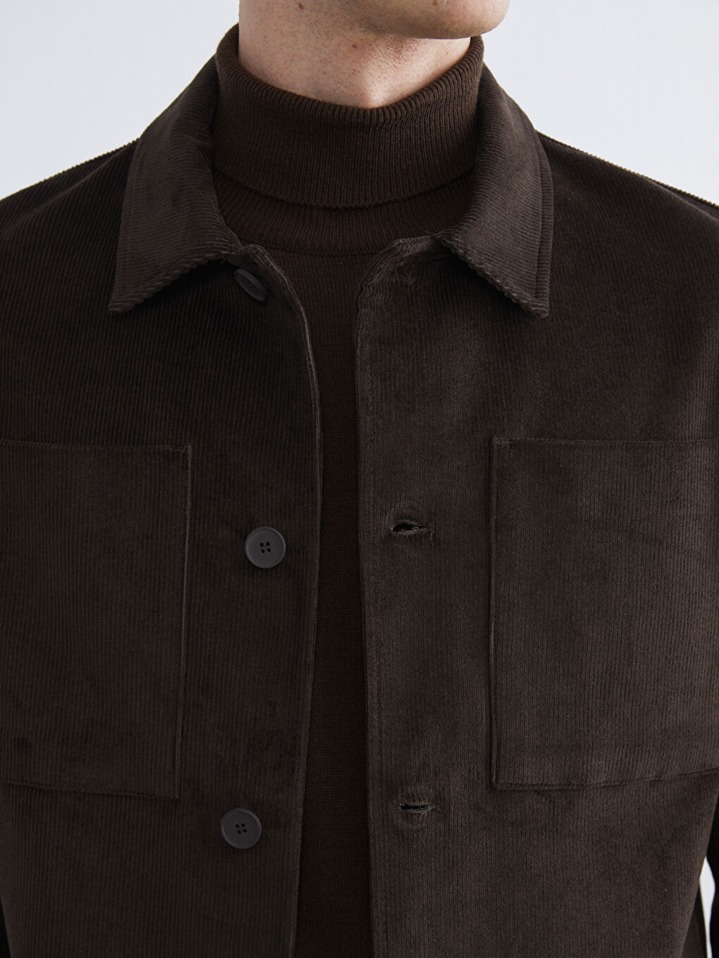 Kahverengi Regular Fit Uzun Kollu Kadife Erkek Gömlek Ceket-2