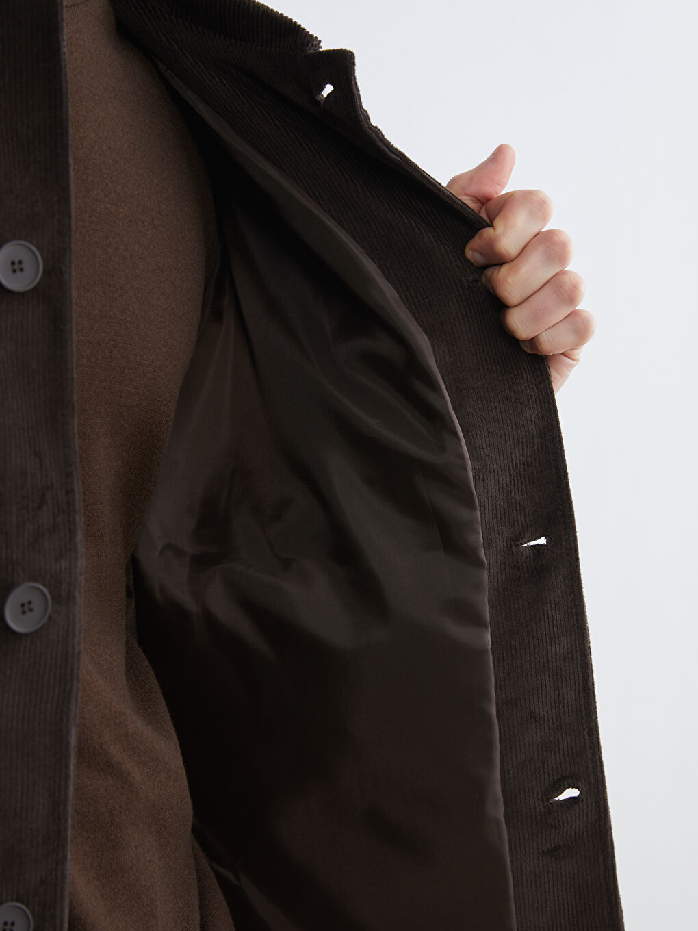 Kahverengi Regular Fit Uzun Kollu Kadife Erkek Gömlek Ceket-3