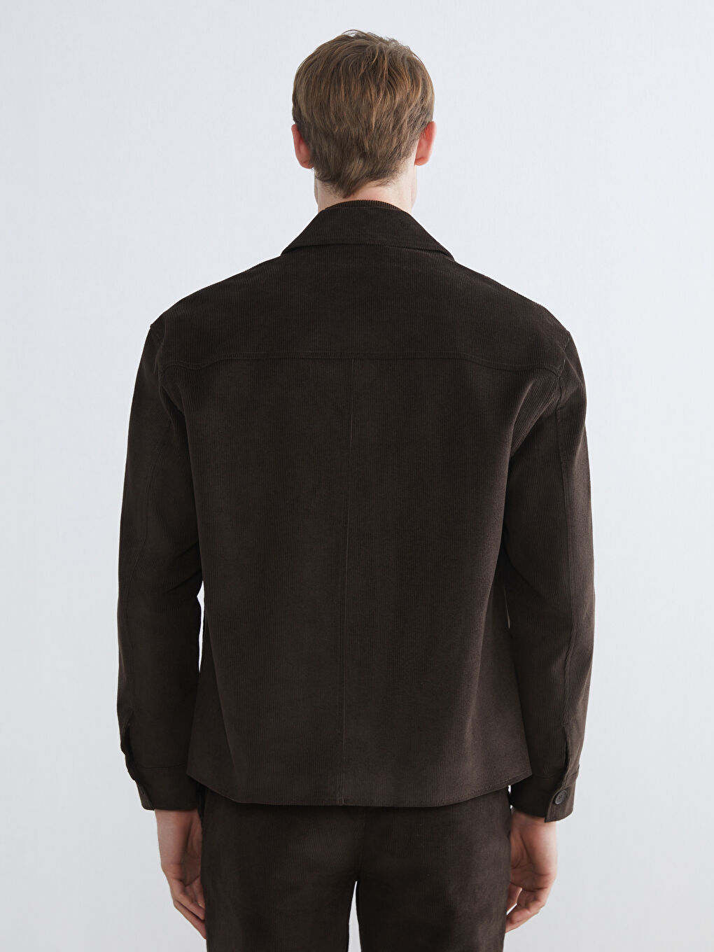 Kahverengi Regular Fit Uzun Kollu Kadife Erkek Gömlek Ceket-4