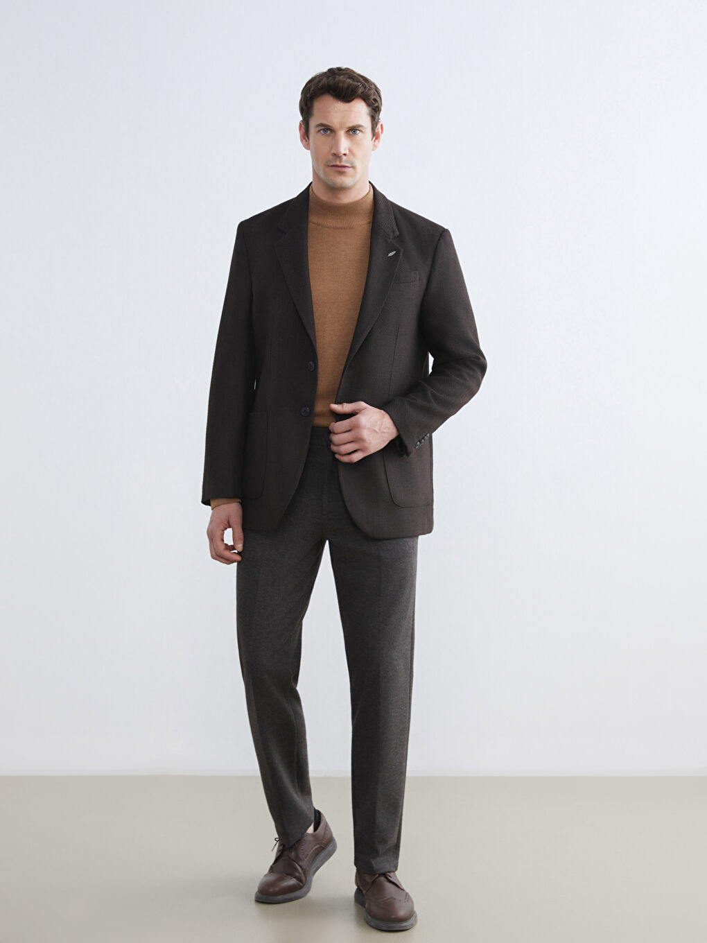 Kahverengi Standart Kalıp Erkek Blazer Ceket-1
