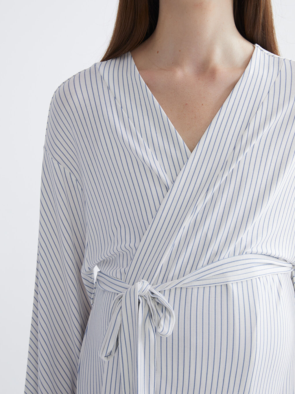 Mavi Şal Yaka Çizgili Hamile Pijama Takımı-2