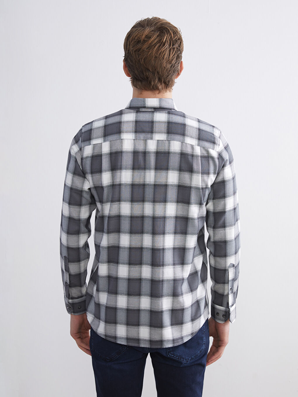 Siyah Regular Fit Uzun Kollu Ekose Erkek Gömlek-3