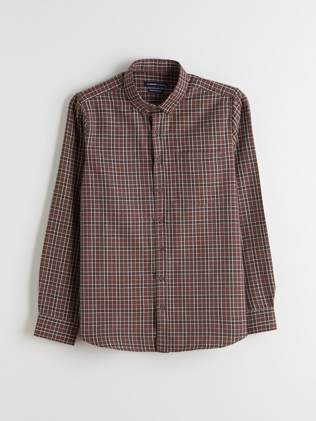 Kahverengi Regular Fit Uzun Kollu Ekose Gabardin Erkek Gömlek-4