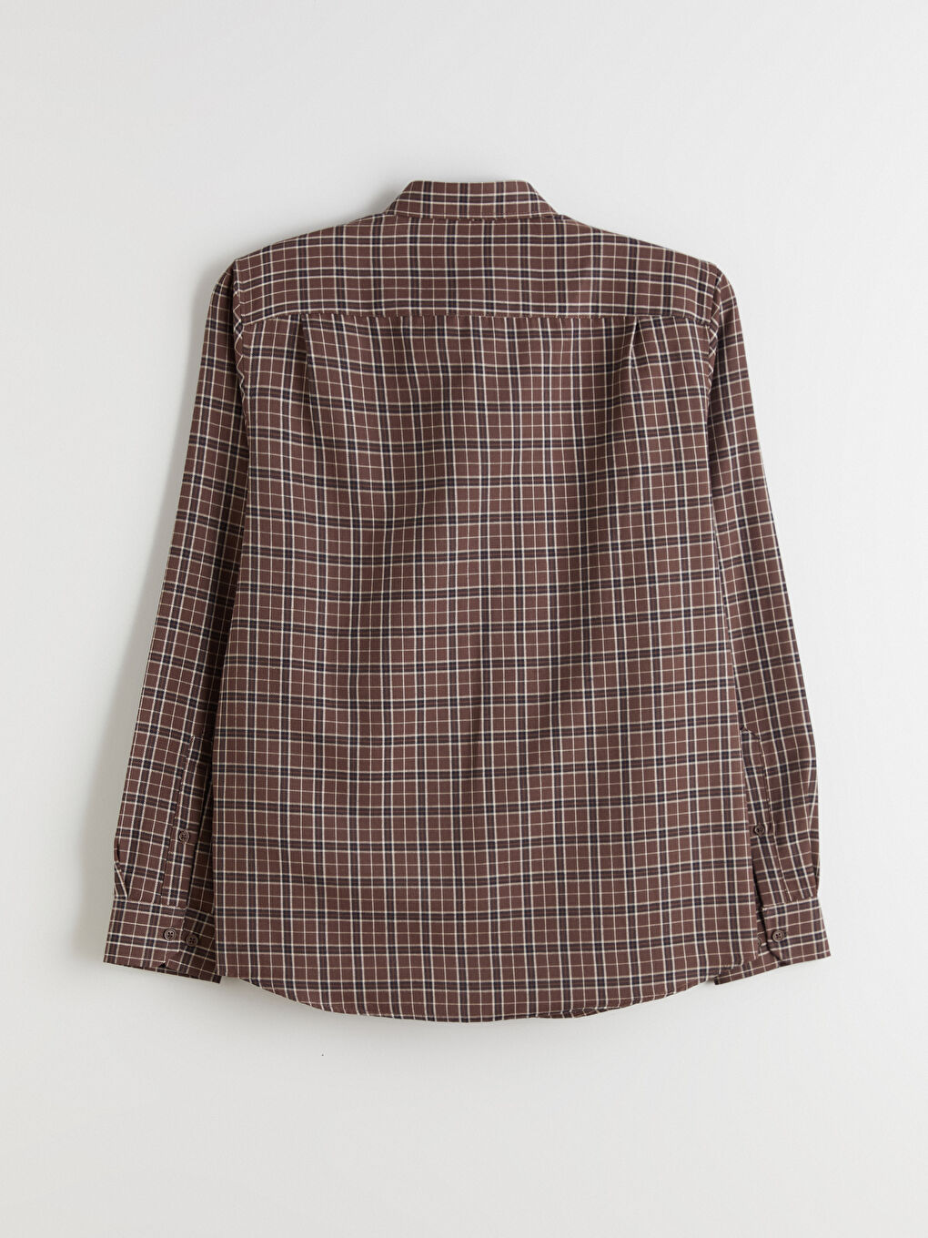 Kahverengi Regular Fit Uzun Kollu Ekose Gabardin Erkek Gömlek-5