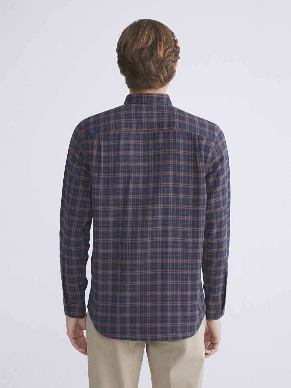 Regular Fit Uzun Kollu Ekose Gabardin Erkek Gömlek-3