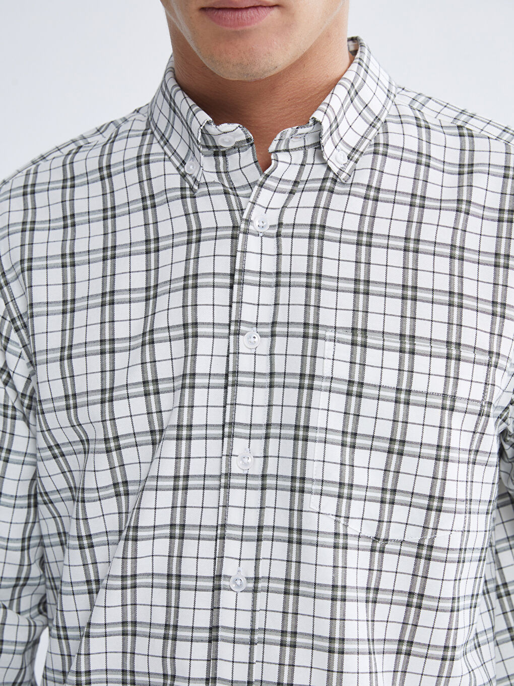 Ekru Regular Fit Uzun Kollu Ekose Gabardin Erkek Gömlek-2