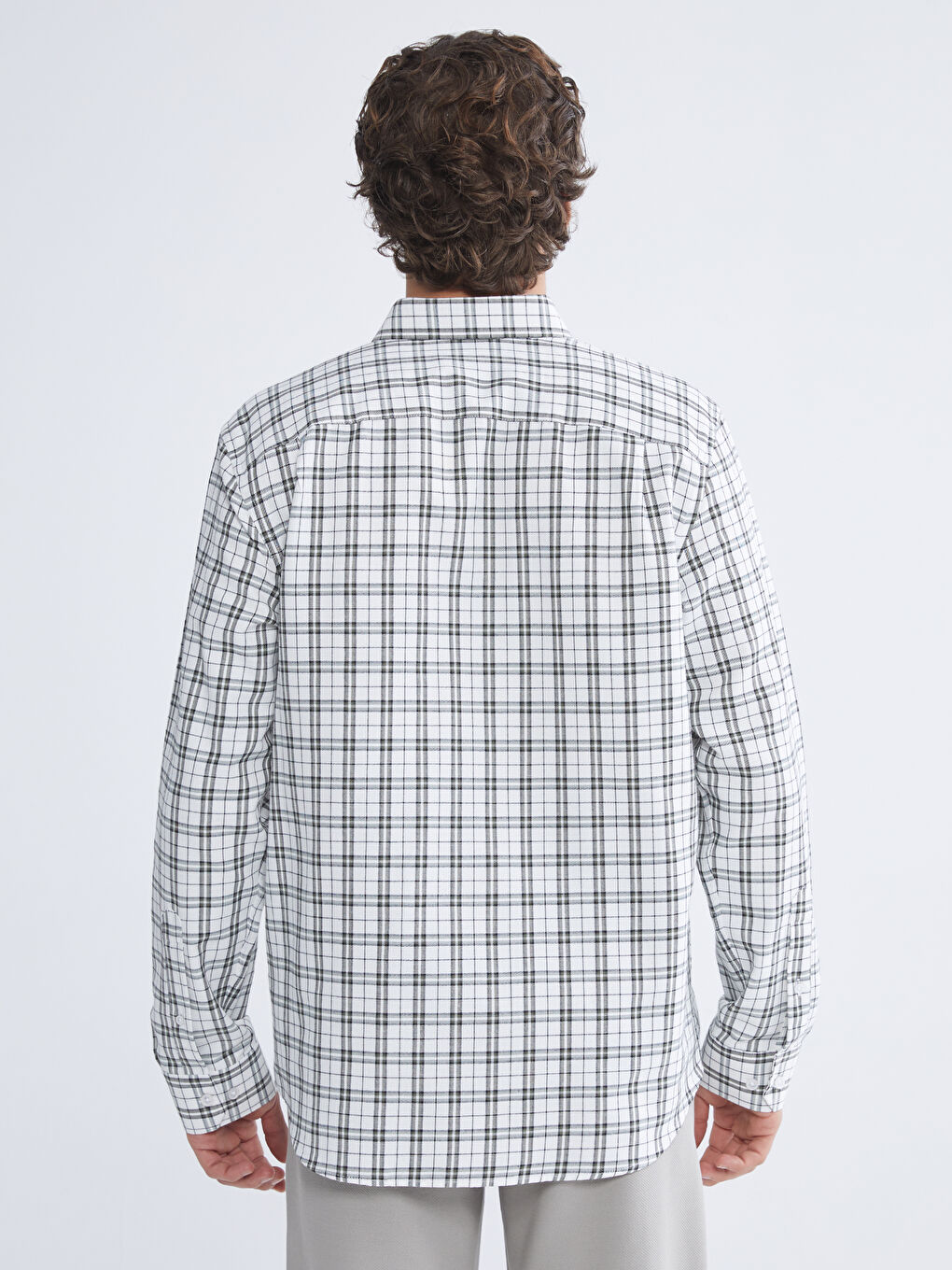 Ekru Regular Fit Uzun Kollu Ekose Gabardin Erkek Gömlek-3
