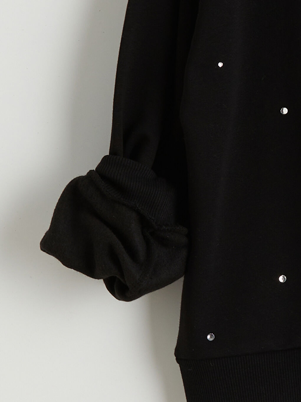 Siyah Bisiklet Yaka Taşlı Kız Çocuk Sweatshirt-1