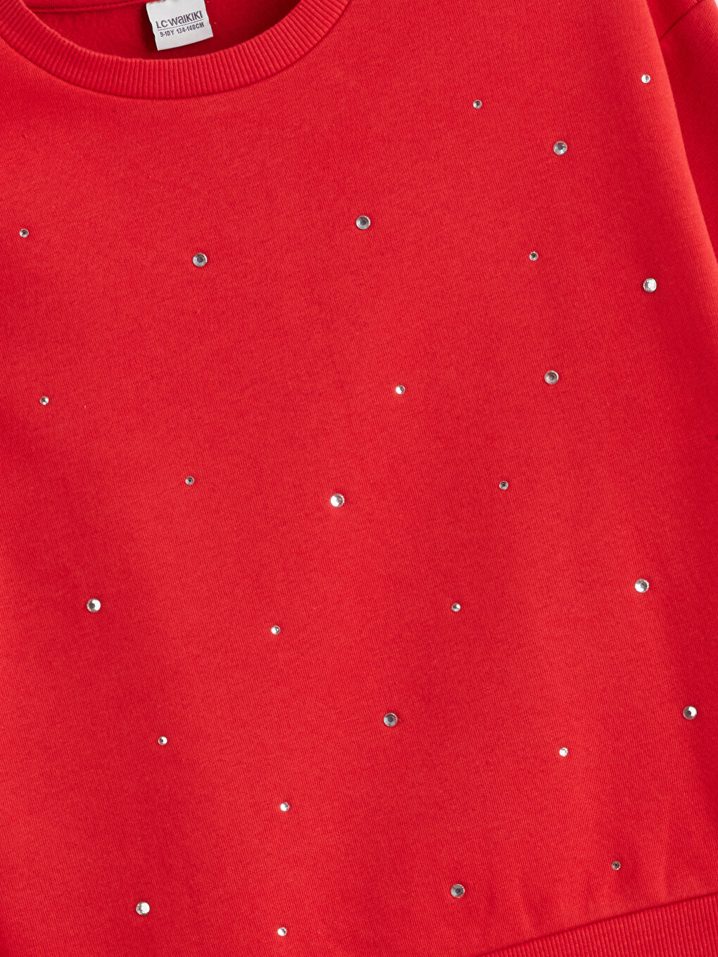 Crew Neck Rhinestone Embellished Girls' Sweatshirt-1