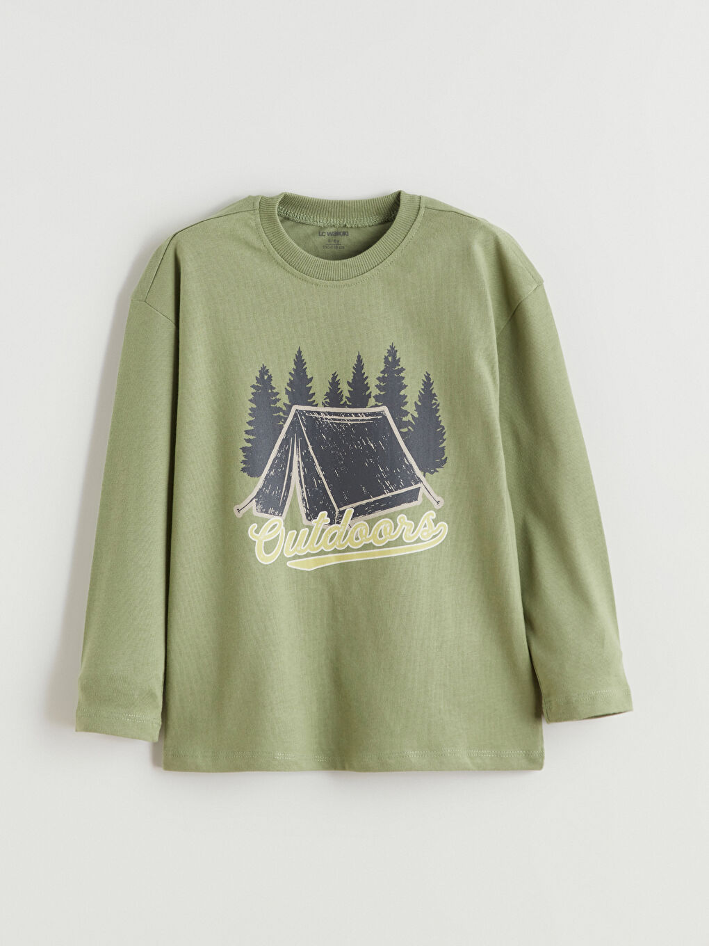 Yeşil Bisiklet Yaka Uzun Kollu Baskılı Erkek Çocuk Tişört