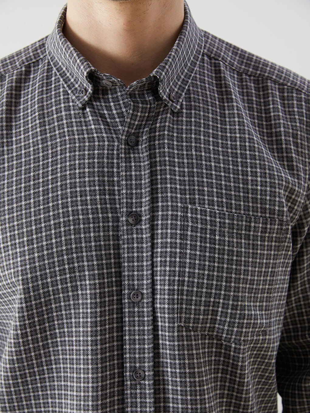 Siyah Regular Fit Uzun Kollu Ekose Erkek Gömlek-3