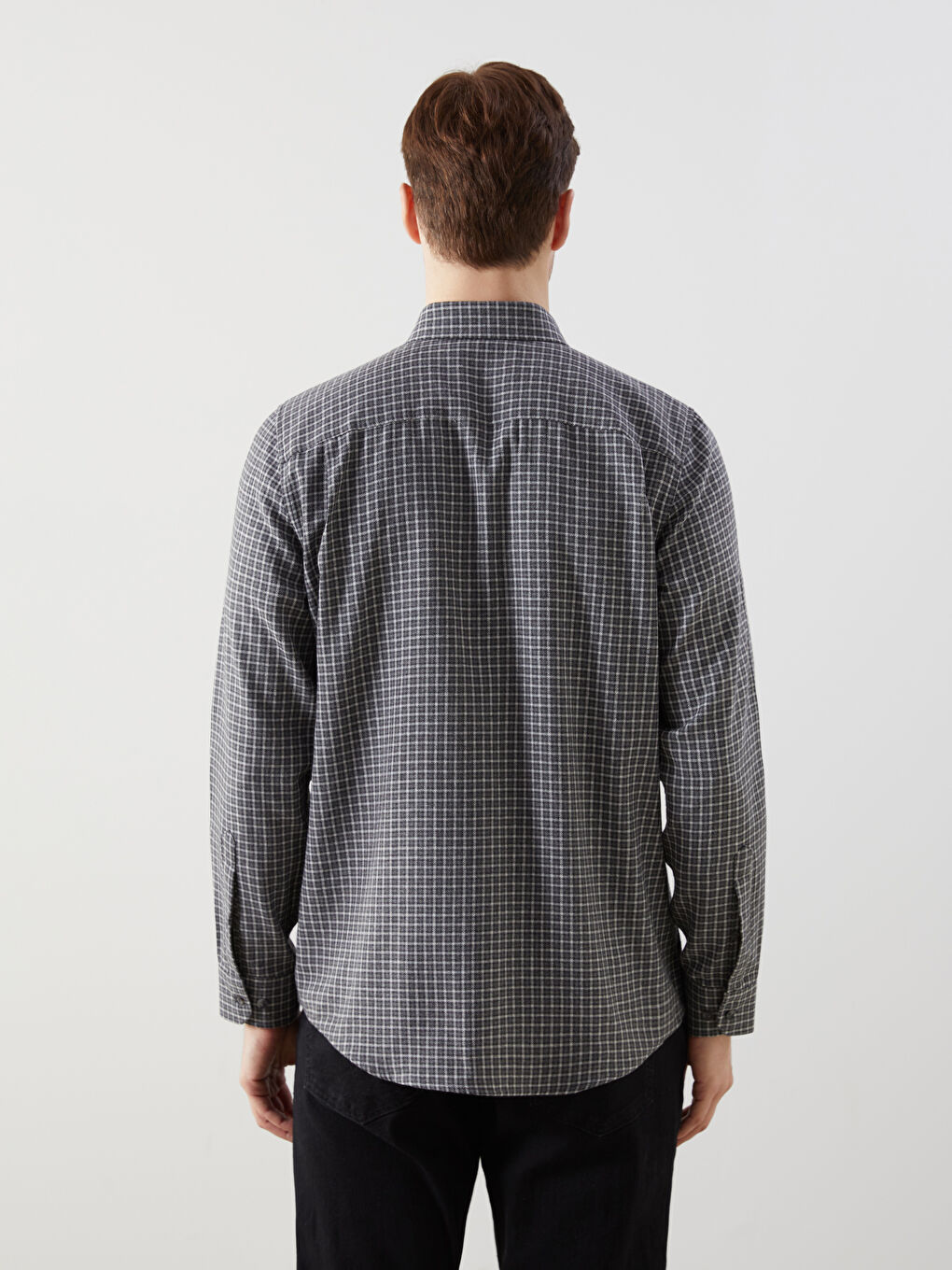 Siyah Regular Fit Uzun Kollu Ekose Erkek Gömlek-4