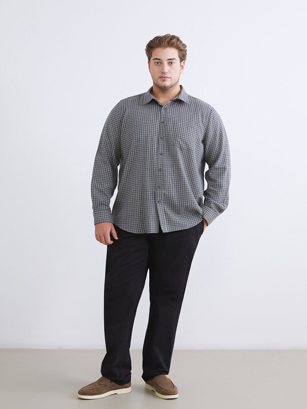 Siyah Regular Fit Uzun Kollu Ekose Erkek Gömlek-5