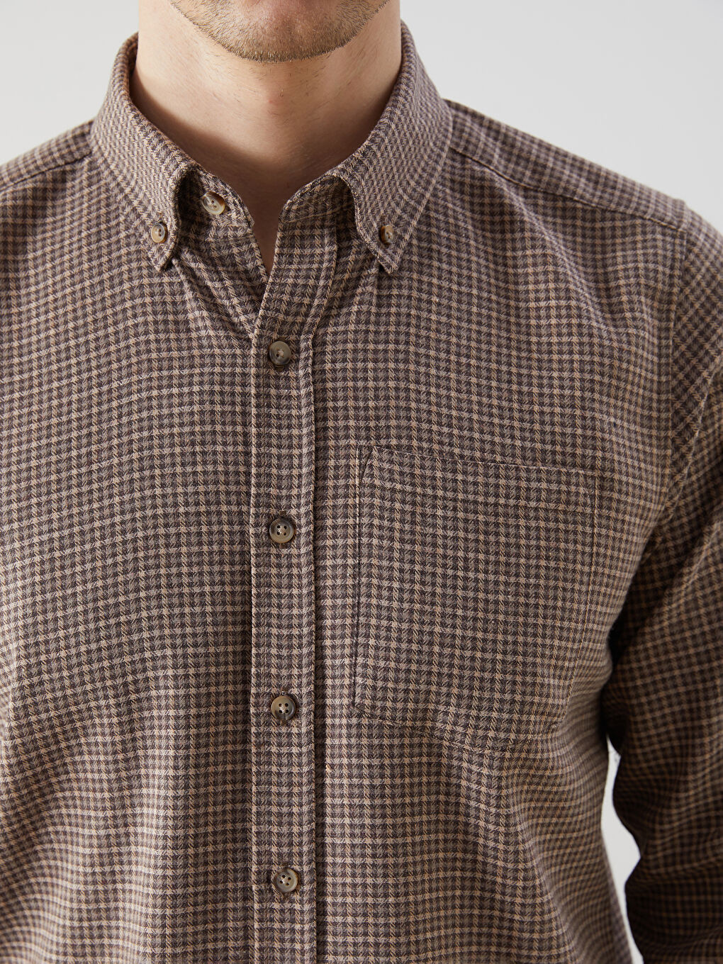 Kahverengi Regular Fit Uzun Kollu Ekose Erkek Gömlek-3