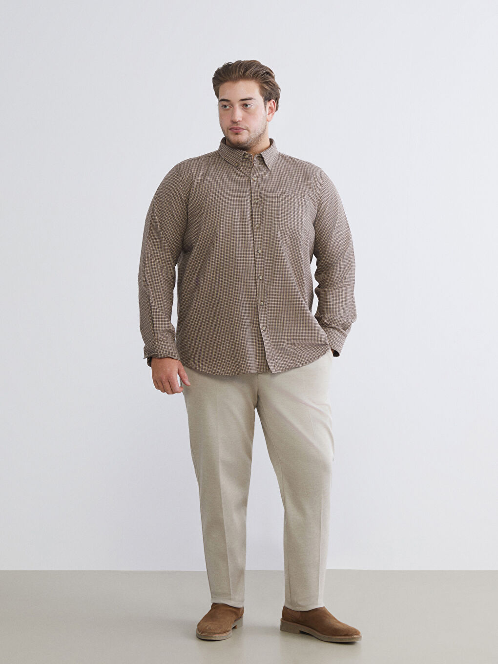 Kahverengi Regular Fit Uzun Kollu Ekose Erkek Gömlek-5