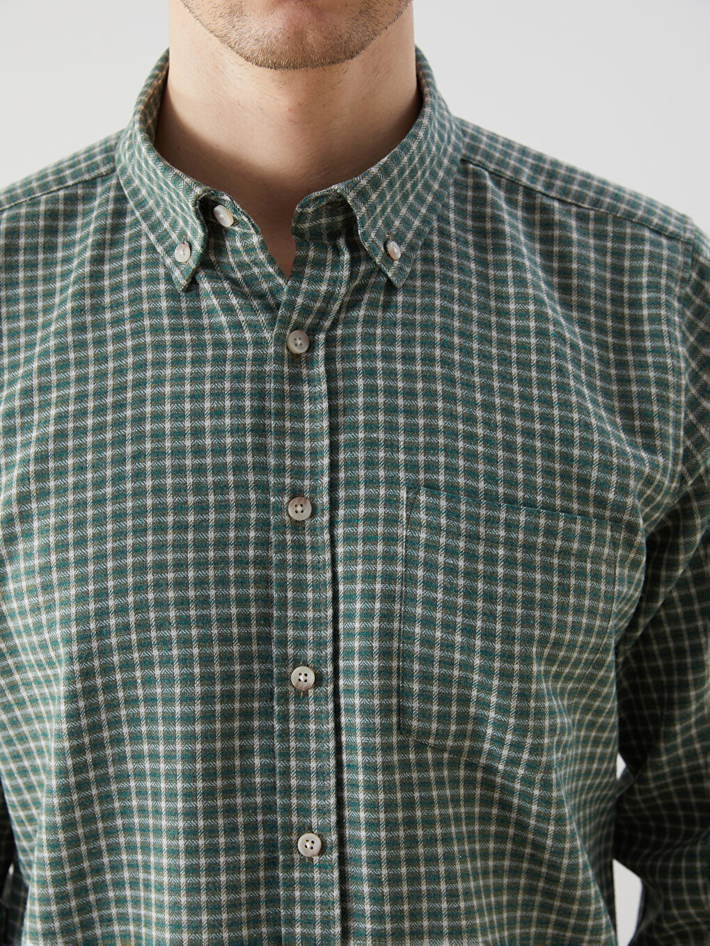 Yeşil Regular Fit Uzun Kollu Ekose Erkek Gömlek-3