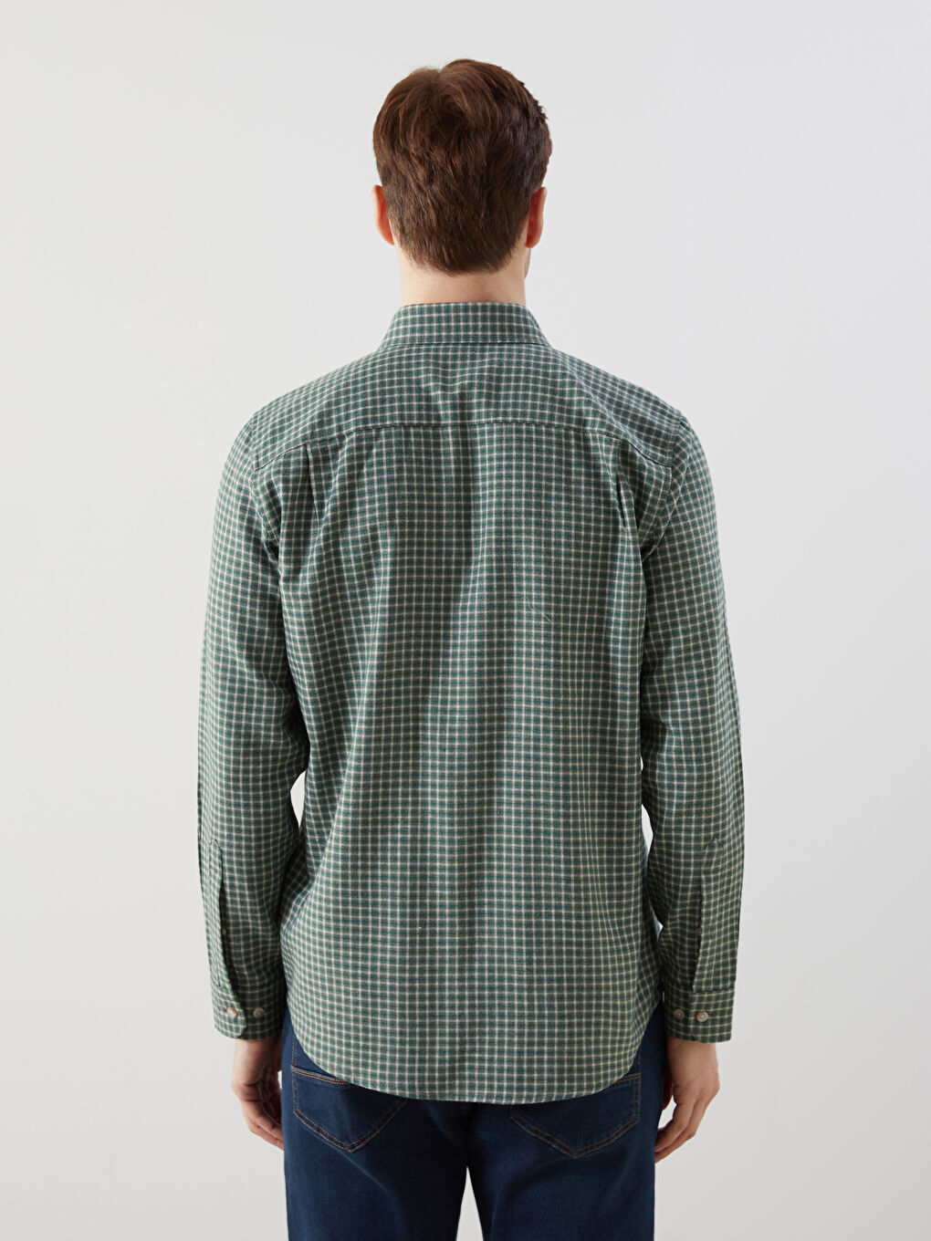 Yeşil Regular Fit Uzun Kollu Ekose Erkek Gömlek-4