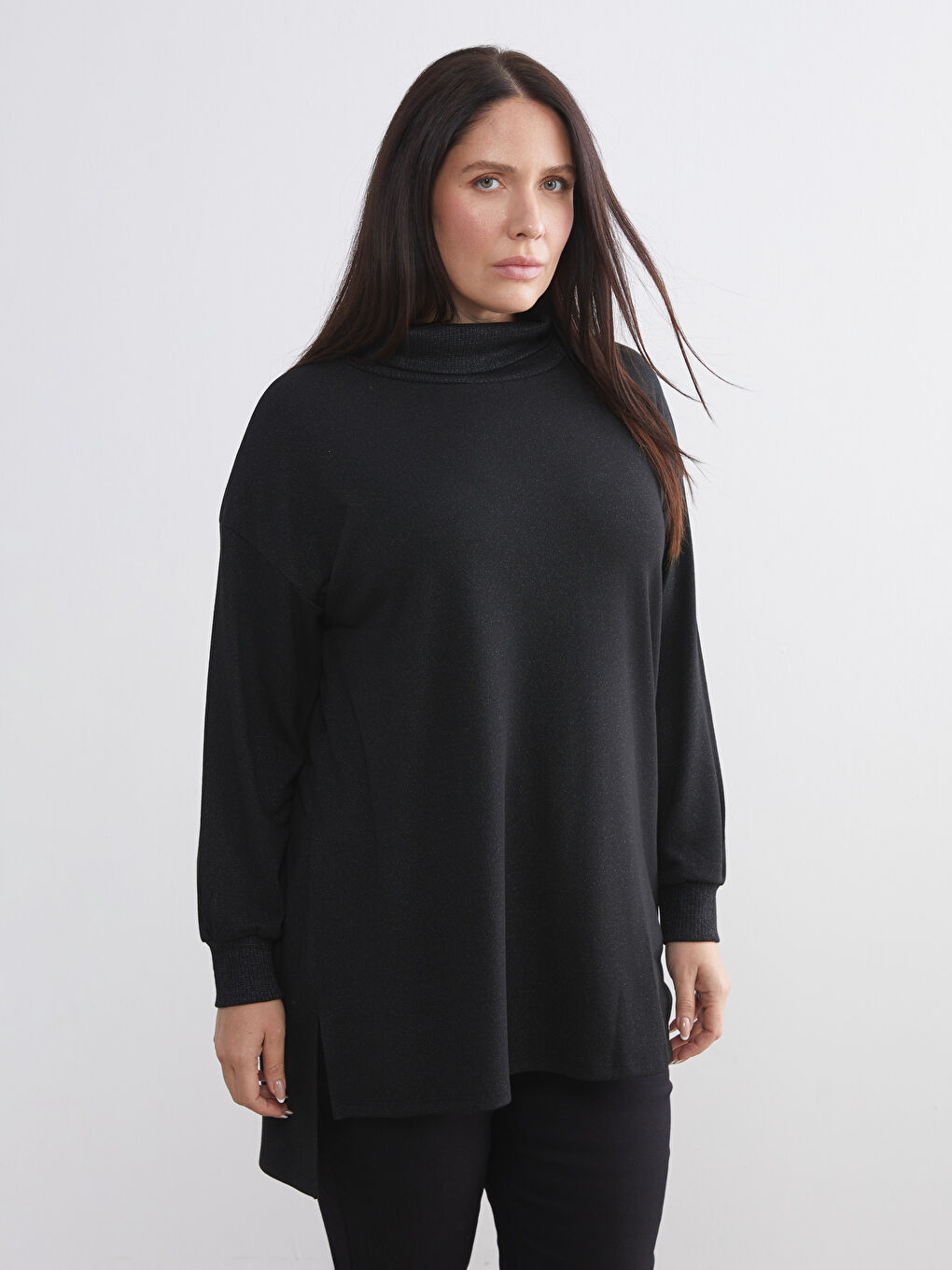 Siyah Balıkçı Yaka Oversize Kadın Tunik-1