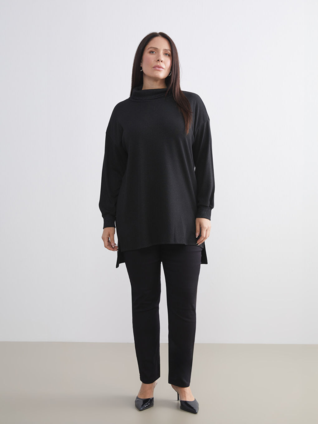 Siyah Balıkçı Yaka Oversize Kadın Tunik-5