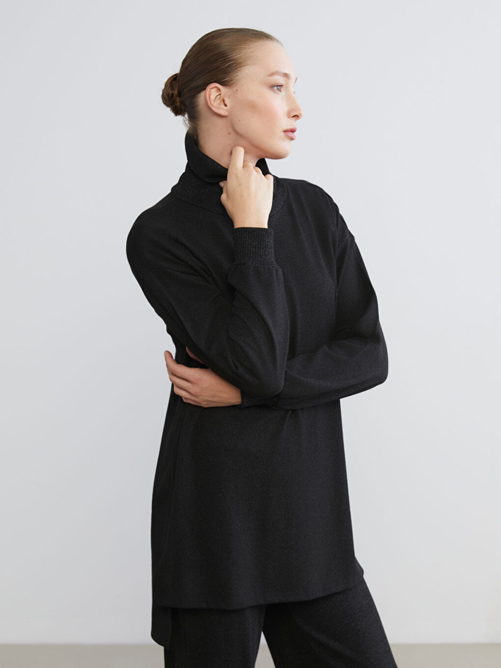 Siyah Balıkçı Yaka Oversize Kadın Tunik