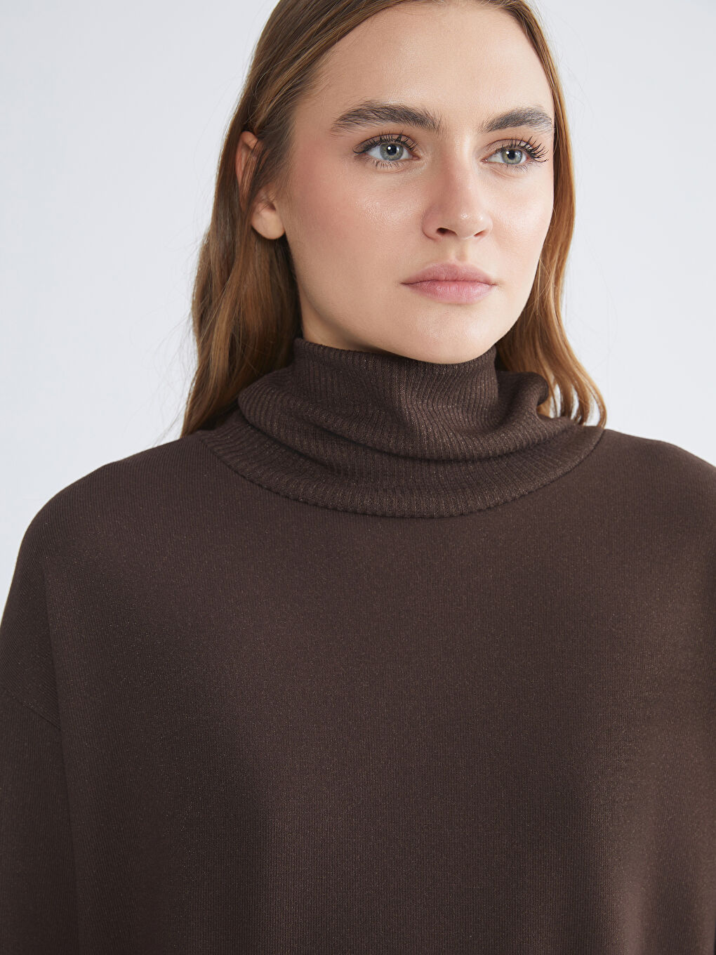 Kahverengi Balıkçı Yaka Oversize Kadın Tunik-3