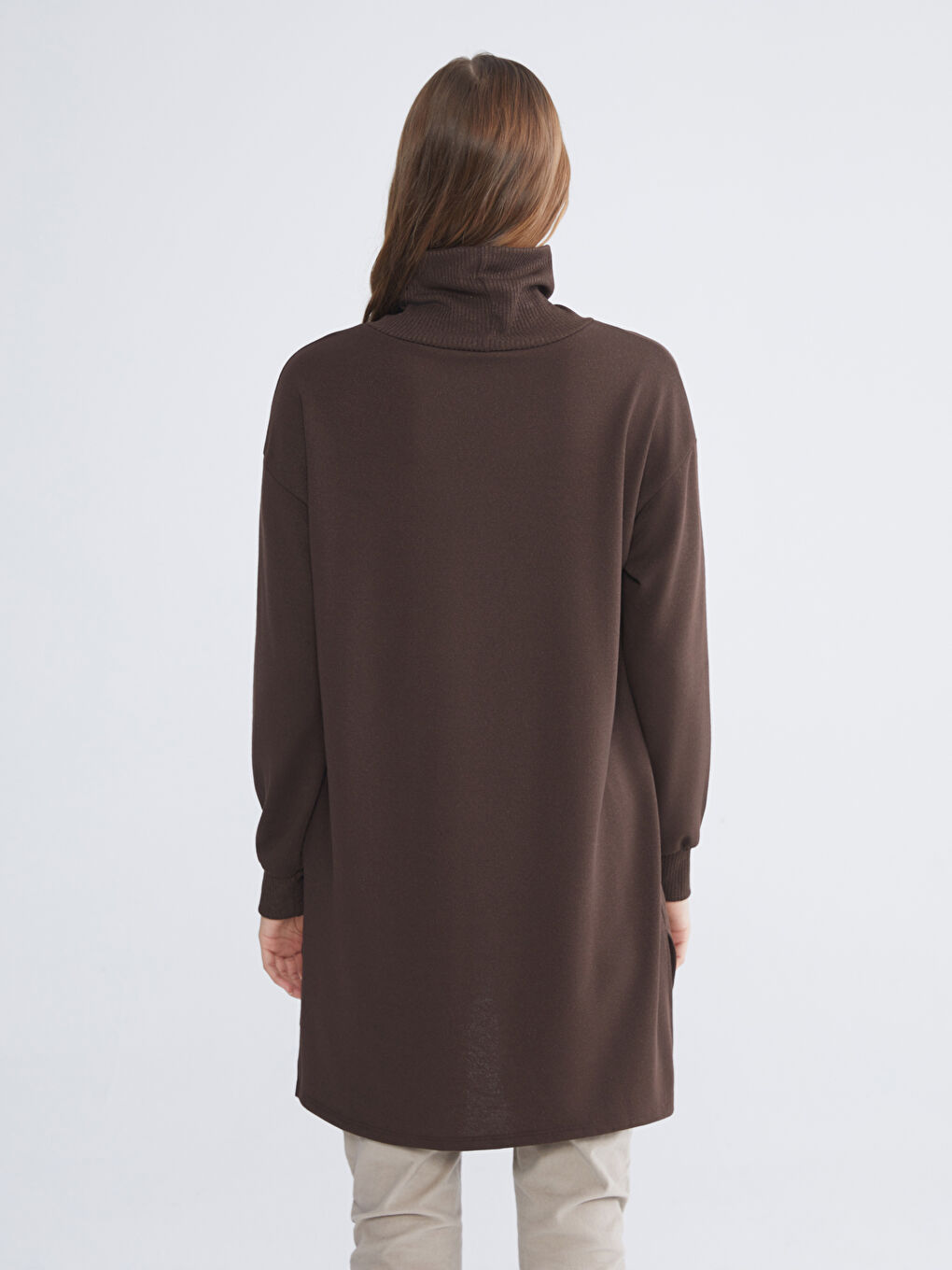 Kahverengi Balıkçı Yaka Oversize Kadın Tunik-5