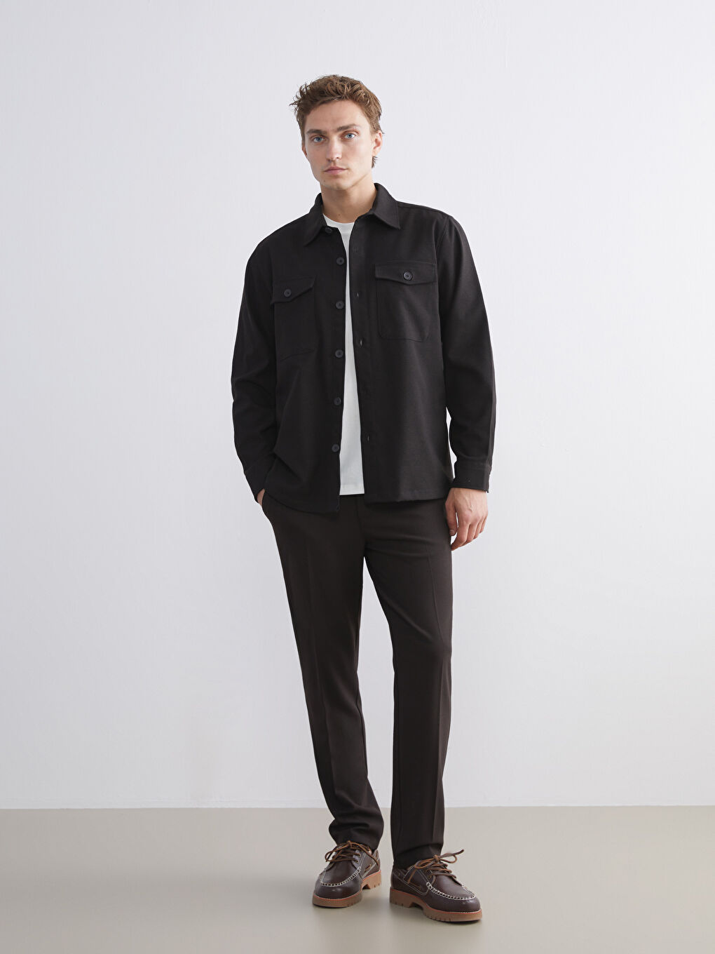 Kahverengi Regular Fit Uzun Kollu Erkek Oduncu Gömlek Ceket-1