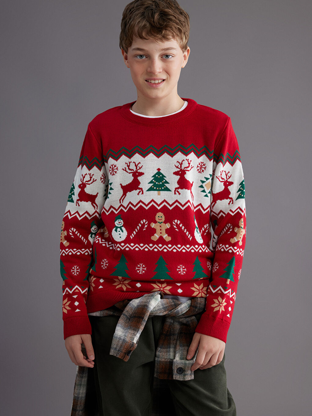 Трикотажный свитер для мальчиков с рождественской тематикой и круглым вырезом