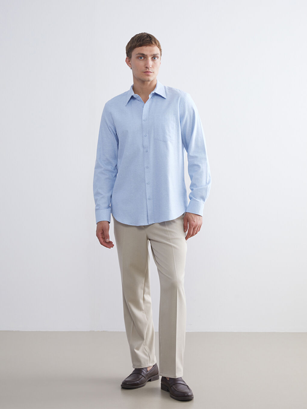 Regular Fit Long Sleeve Dobby Fabric Men's Shirt-1