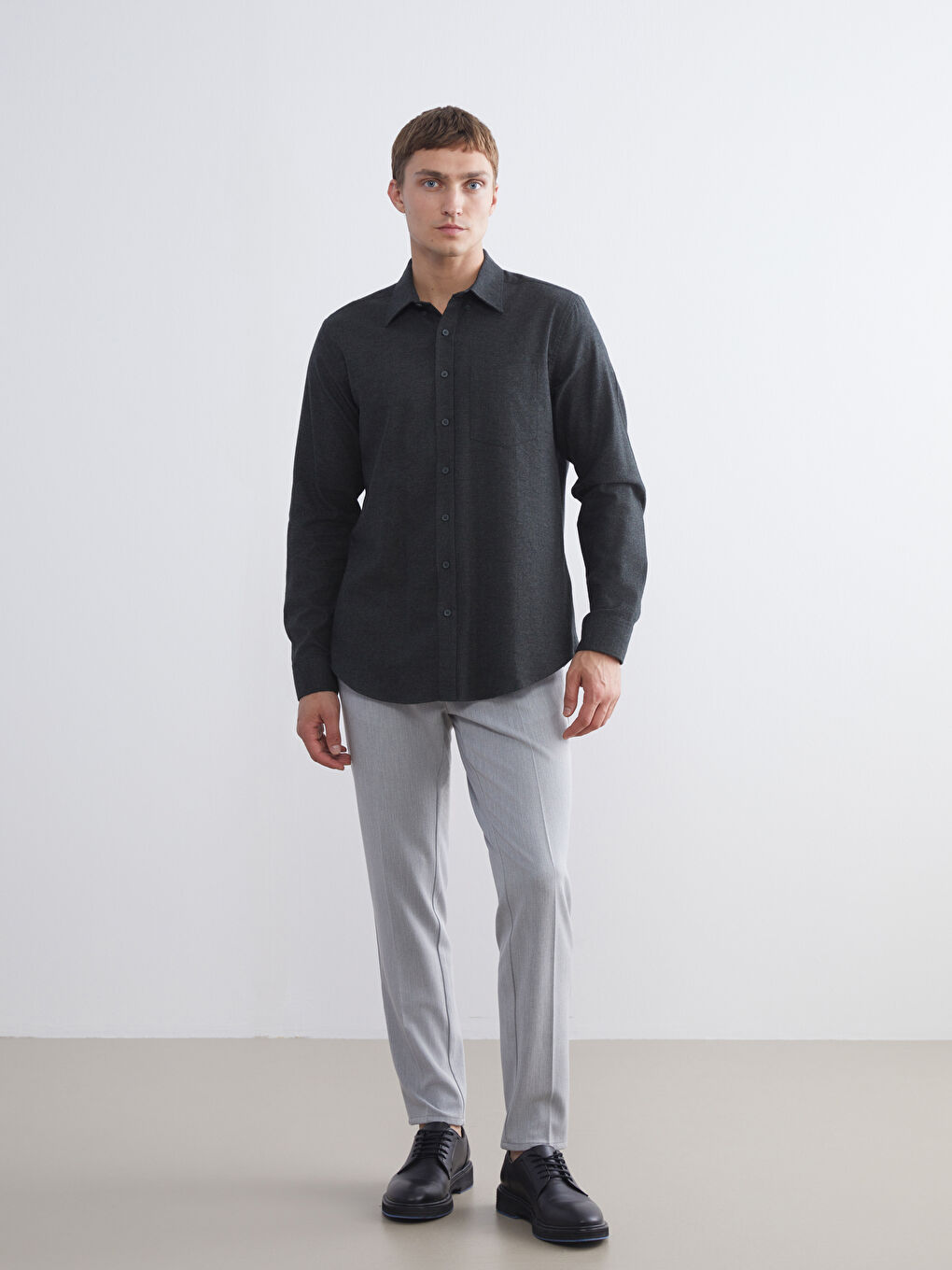 Regular Fit Long Sleeve Dobby Fabric Men's Shirt-1