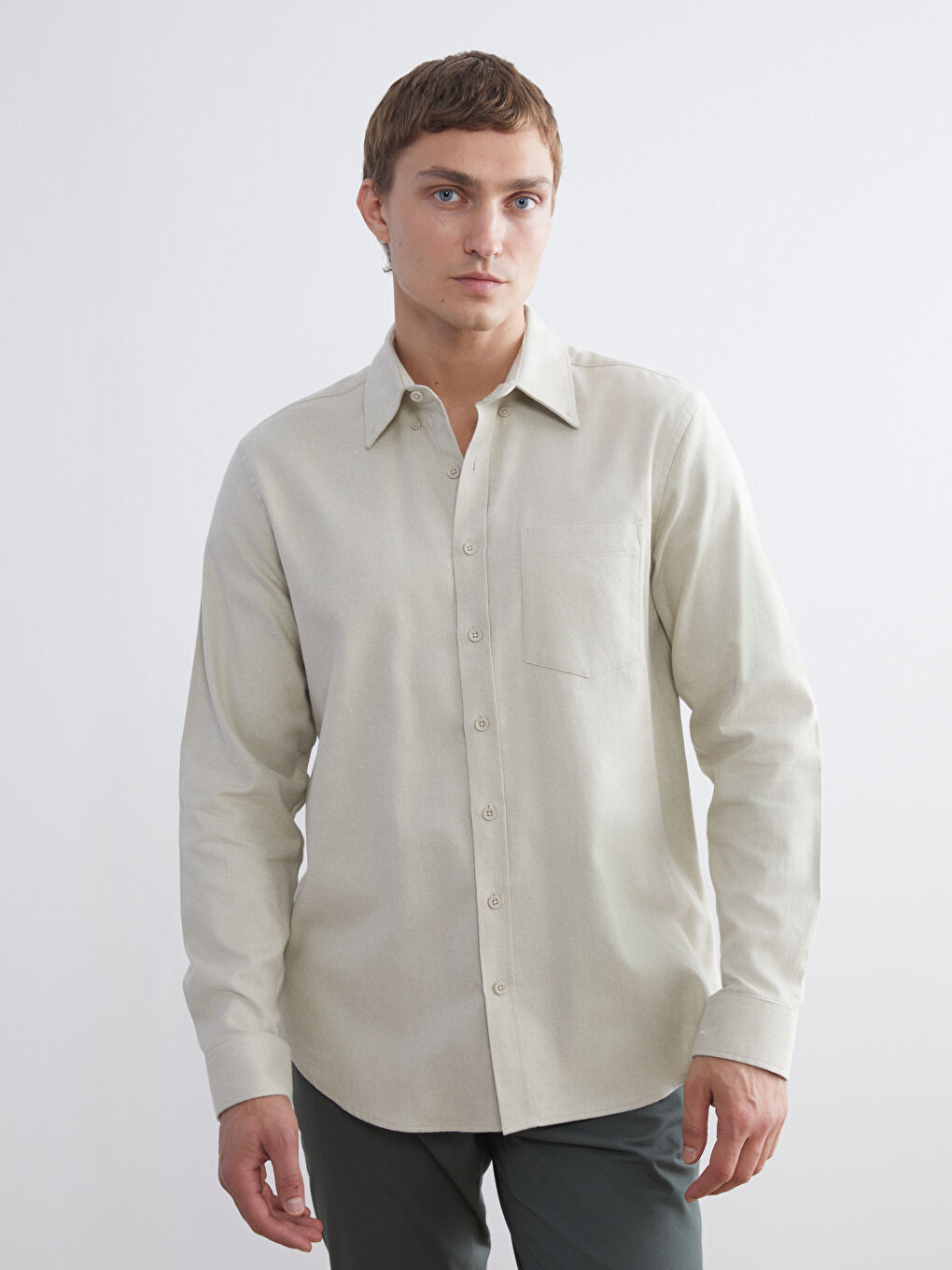 Regular Fit Long Sleeve Dobby Fabric Men's Shirt