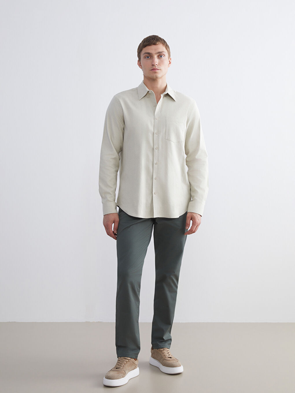 Regular Fit Long Sleeve Dobby Fabric Men's Shirt-1